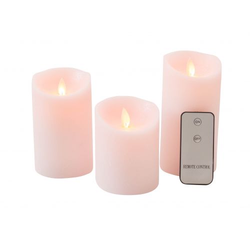 B.O. 3ST KAARS WAX RUSTIEK BEWEGENDE VLAM 7,5X10/12,5/15CM ROZE
