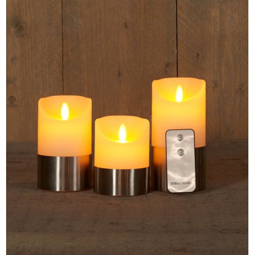 B.O. 3ST KAARS WAX RUSTIEK BEWEGENDE VLAM 7,5X10/12,5/15CM WIT