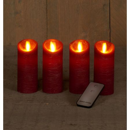 B.O. 4ST KAARS WAX RUSTIEK BEWEGENDE VLAM 5,2X12,5CM BORDEAUX