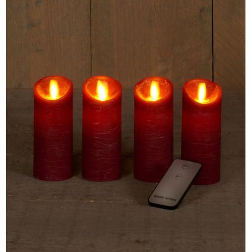 B.O. 4ST KAARS WAX RUSTIEK BEWEGENDE VLAM 5,2X12,5CM BORDEAUX