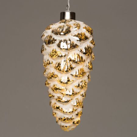 B.O. DENNENAPPEL GLAS 17CM WIT/ZILVER