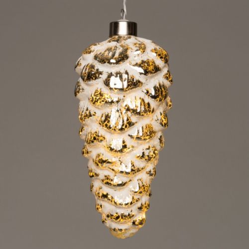 B.O. DENNENAPPEL GLAS 17CM WIT/ZILVER
