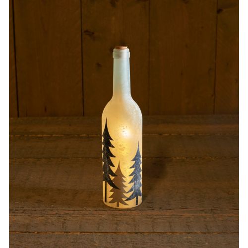 B.O. GLAZEN FLES WIT 29CM MET BOOMPRINT 5LED WARM WIT