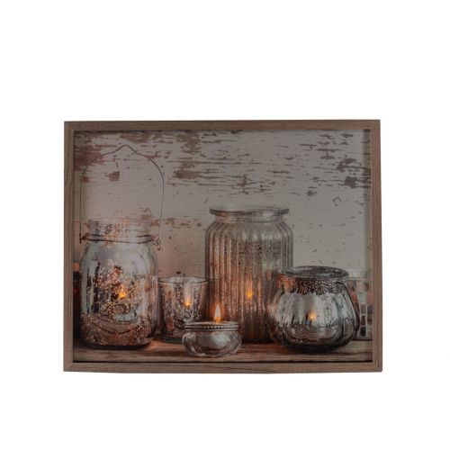 B.O. LED CANVAS GLAS ZILVER IN LIJST 38X48CM 5LED