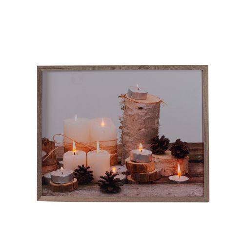 B.O. LED CANVAS KAARS/HOUT IN LIJST 38X48CM 5LED