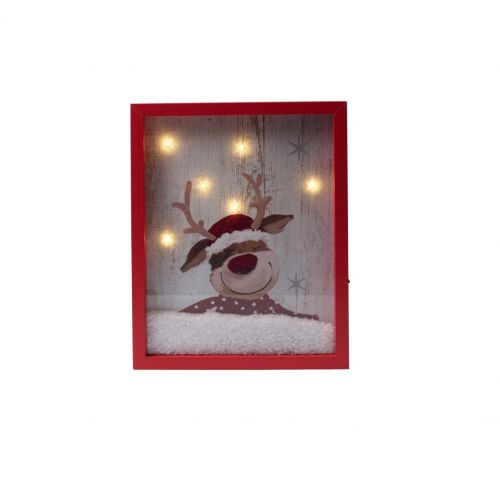 B.O.LED LIGHT UP BOX MET SNEEUW 20X25CM RENDIER