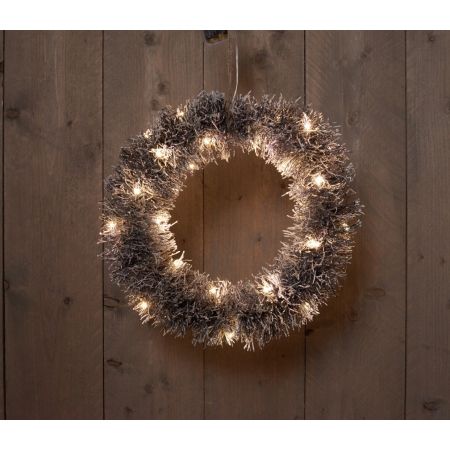 B.O. ROTAN KRANS ZWART/SNEEUW 40CM/30LED WARM WIT