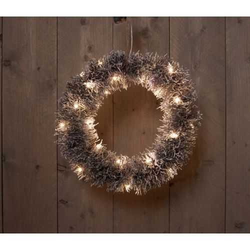 B.O. ROTAN KRANS ZWART/SNEEUW 40CM/30LED WARM WIT