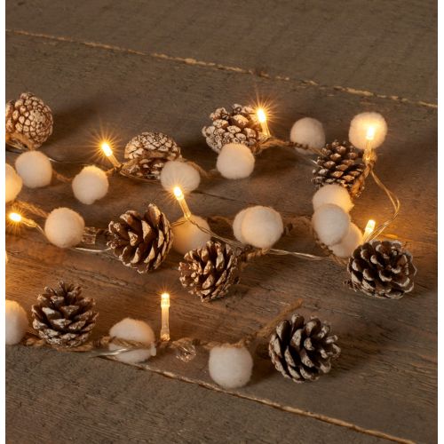 B.O.T. TOUW SNEEUWBAL DENNENAPPEL 108CM/10LED WARM WIT