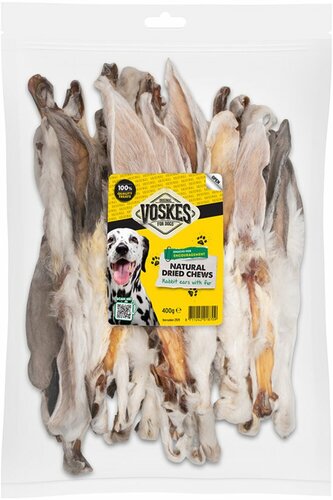 VOSKES Hondensnack konijnenoren m/vacht 400g
