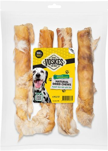 VOSKES Hondnsnck konijnenhuidrollen m/vacht 4st