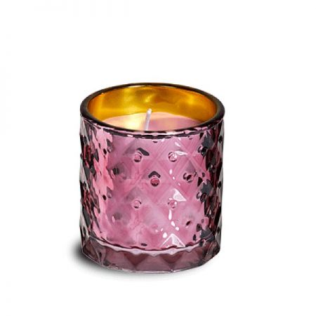Kaars in glas textuur h7.5d7cm roze
