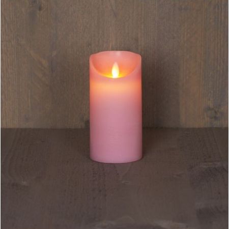 Kaars wax rustk+vlam h15cm roze bo