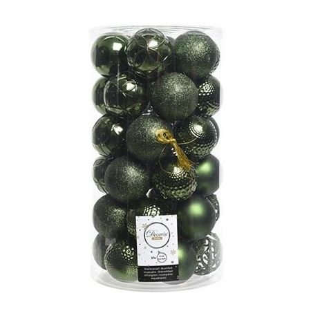 Kerstbal plc d6cm mix d.groen 37st