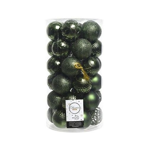 Kerstbal plc d6cm mix d.groen 37st