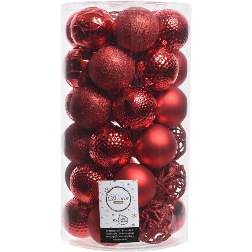 Kerstbal plc d6cm mix k.rood 37st