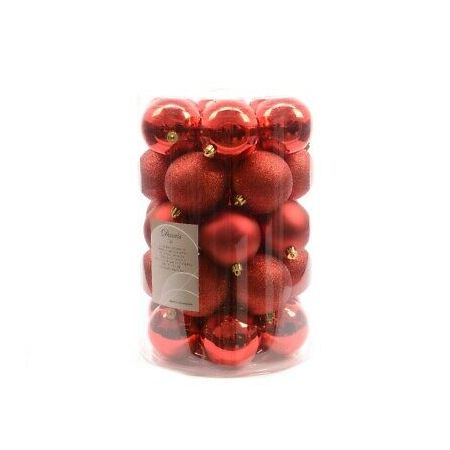 Kerstbal plc d8cm mix k.rood 34st