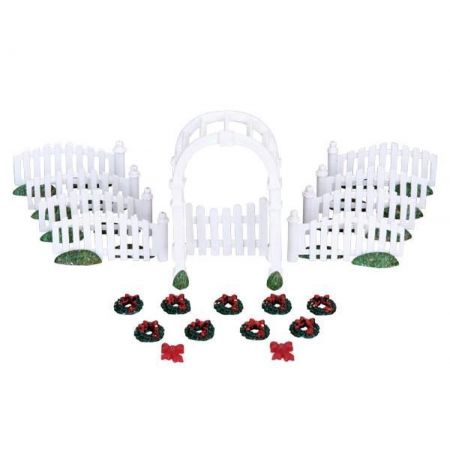 Lemax PLASTIC ARBOR & PICKET FENCES W/DECORATIONS, SET OF 20