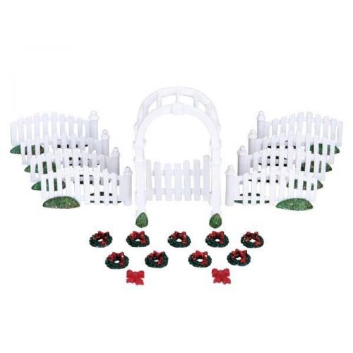 Lemax PLASTIC ARBOR & PICKET FENCES W/DECORATIONS, SET OF 20