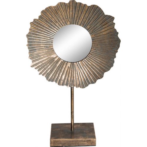 Milaz Brass iron mirror on base ribbed border