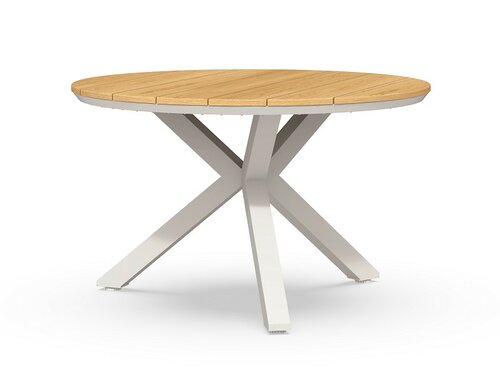 Orbital Dining Table Teak 120 cm Ø Creme White