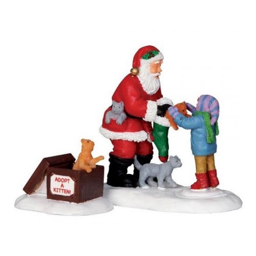Lemax Santa And Kittens, Set Of 2