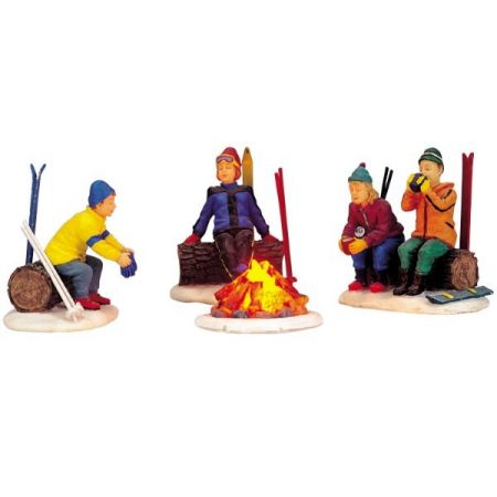 Lemax SKIERS' CAMP FIRE, SET OF 4, B/O (4.5V)