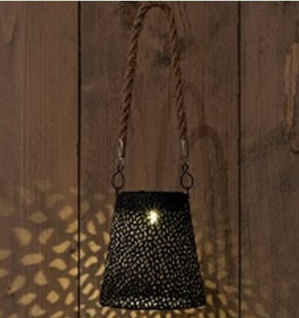 SOLAR LAMP ZWART TOUW 12X12CM/ HANGTAG