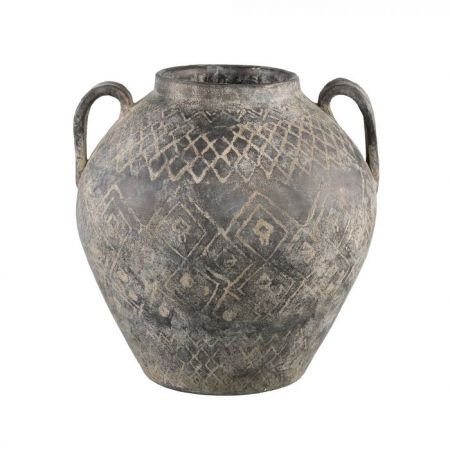 Tunis Grey ceramic jar round with ears L
